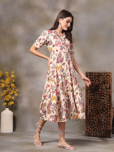 Women Tropical Print Fit & Flare Maxi Dress VitansEthnics