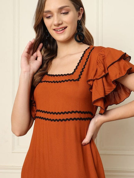 Women Flutter Sleeve Fit & Flare Maxi Dress VitansEthnics