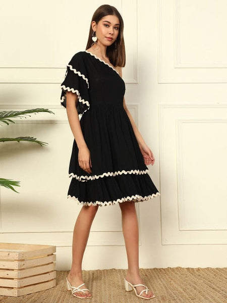 Women Indo Western One Shoulder Bell Sleeve Fit & Flare Dress VitansEthnics