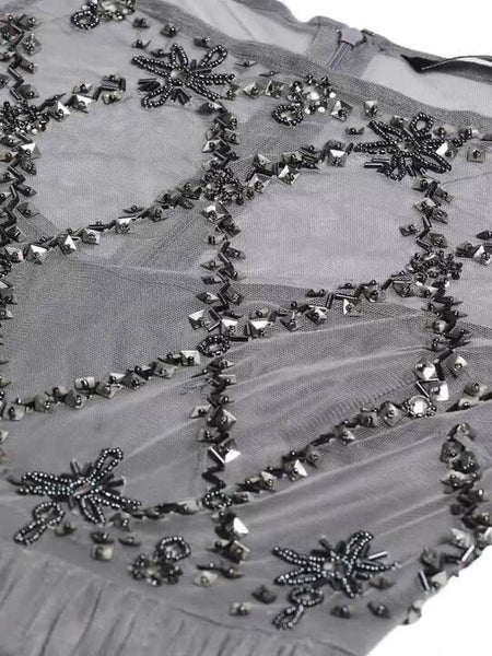 Women Grey Net Embellished Detail Maxi Dress VitansEthnics