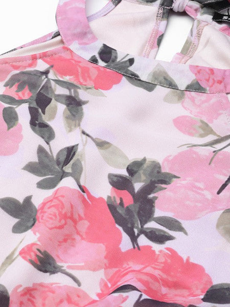 Women Cream-Coloured & Pink Floral Printed Maxi Dress VitansEthnics