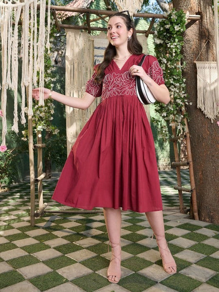 Women Print Puff Sleeve Fit & Flare Maxi Dress VitansEthnics