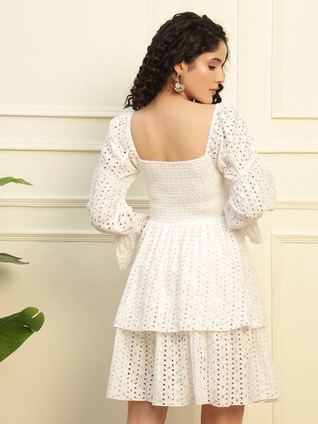 Women Indo Western Embroidered Puff Sleeve Fit & Flare Dress VitansEthnics