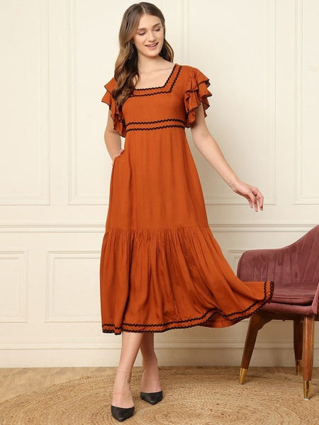 Women Flutter Sleeve Fit & Flare Maxi Dress VitansEthnics