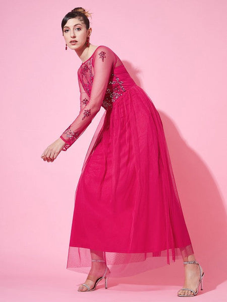 Women Embellished Net Empire Dress VitansEthnics