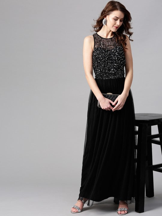 Women Net Maxi Dress with Sequinned Detail VitansEthnics