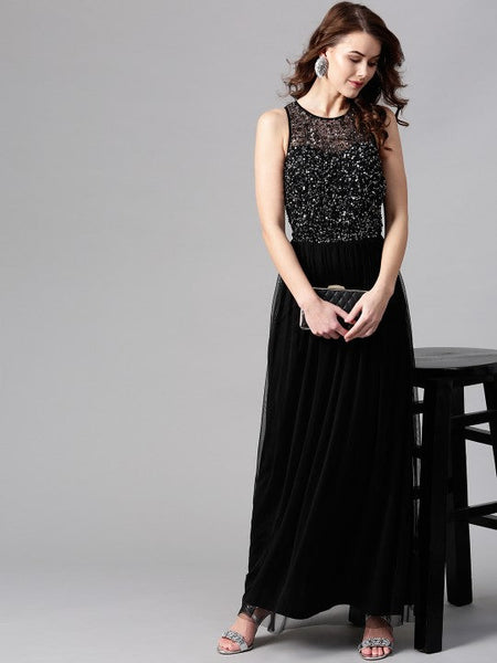 Women Net Maxi Dress with Sequinned Detail VitansEthnics