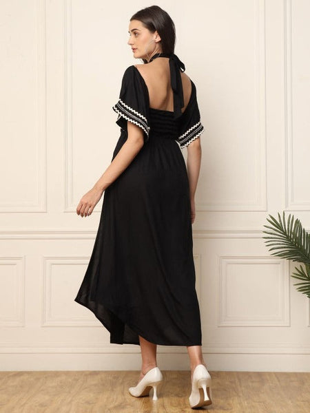 Women Indo Western Halter Neck Bell Sleeve Maxi Dress VitansEthnics