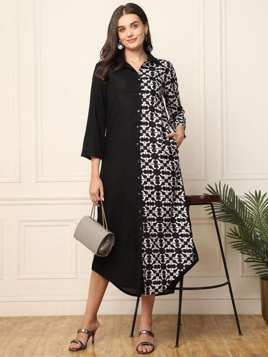 Women Indo Western A-Line Midi Shirt Dress VitansEthnics