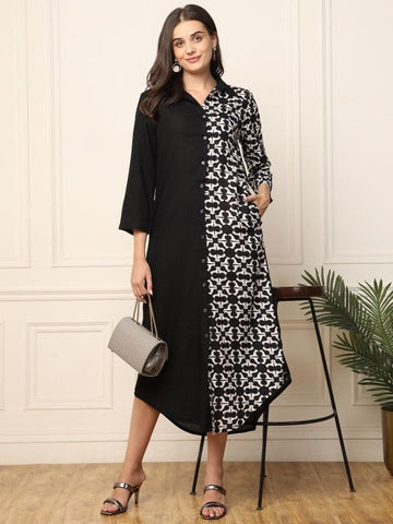 Women Indo Western A-Line Midi Shirt Dress VitansEthnics
