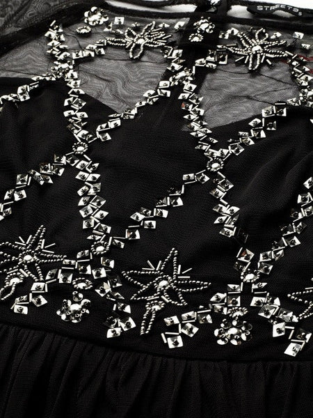 Women Black Net Embellished Detail Maxi Dress VitansEthnics