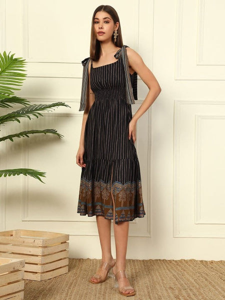 Women Indo Western Striped Fit & Flare Midi Dress VitansEthnics