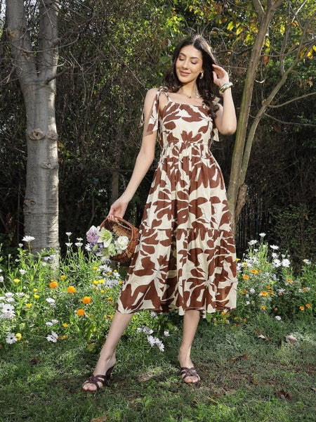 Women Floral Printed Pure Cotton Fit and Flare Maxi Dress VitansEthnics