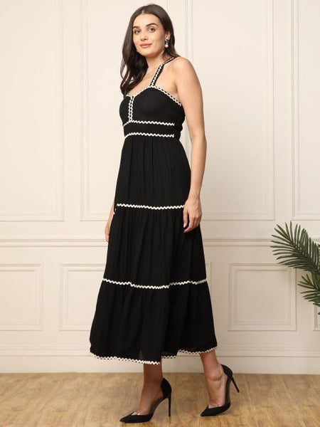 Women Indo Western Shoulder Straps Midi Fit and Flare Dress VitansEthnics