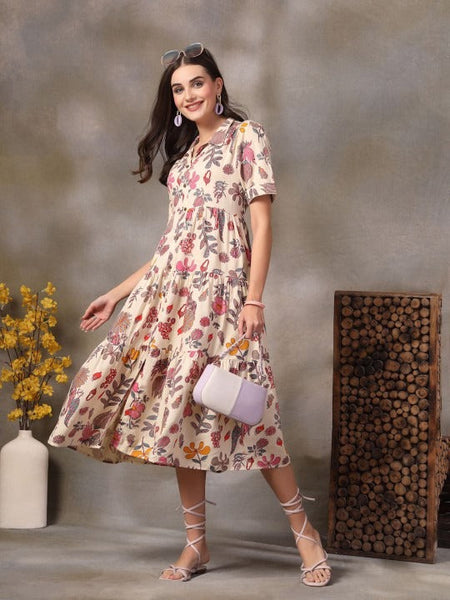Women Tropical Print Fit & Flare Maxi Dress VitansEthnics