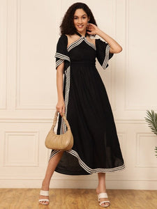 Women Indo Western Off-Shoulder Bell Sleeve Flared A-Line Maxi Dress VitansEthnics