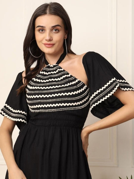 Women Indo Western Halter Neck Bell Sleeve Maxi Dress VitansEthnics