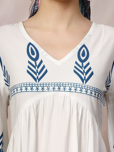 Women Bohemian Print Puff Sleeve Fit & Flare Dress VitansEthnics