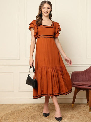 Women Flutter Sleeve Fit & Flare Maxi Dress VitansEthnics