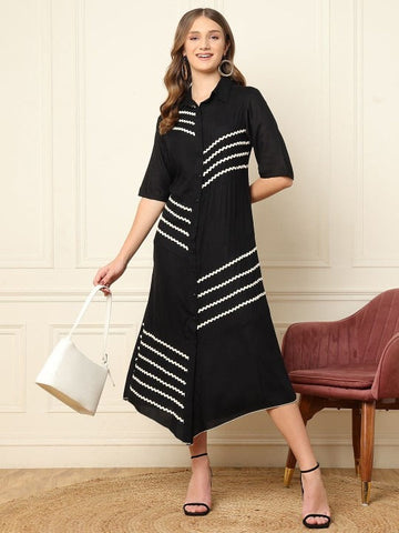Women Indo Western Shirt Maxi Asymmetric Hemline Dress VitansEthnics
