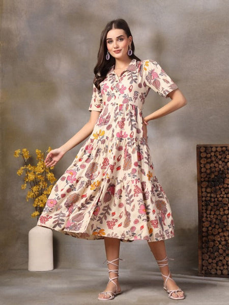 Women Tropical Print Fit & Flare Maxi Dress VitansEthnics