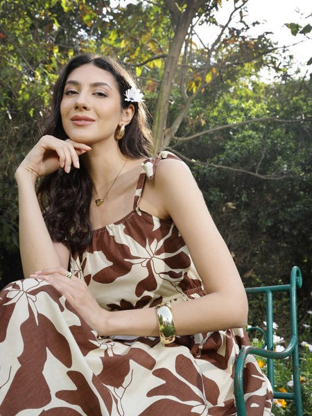 Women Floral Printed Pure Cotton Fit and Flare Maxi Dress VitansEthnics