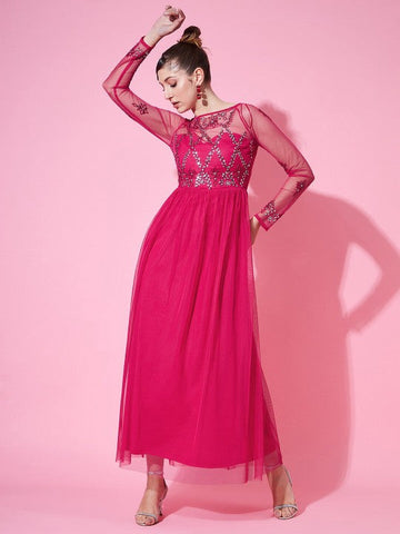 Women Embellished Net Empire Dress VitansEthnics