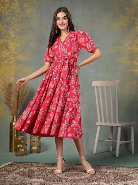 tropical print fit and flare dress Tropical Rhapsody Printed Gown Printed / M