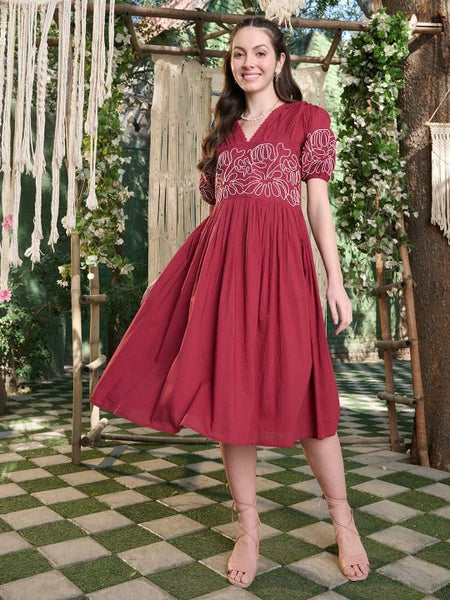Women Print Puff Sleeve Fit & Flare Maxi Dress VitansEthnics