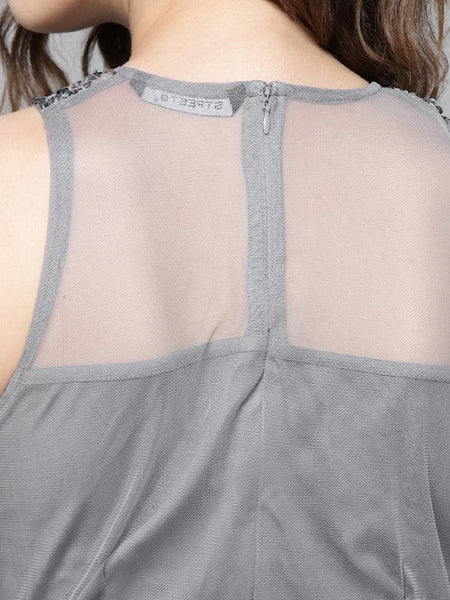 Women Grey-Coloured Embellished Maxi Dress VitansEthnics