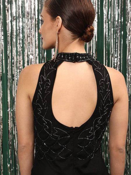 Women Halter Neck Net Sheath Dress VitansEthnics