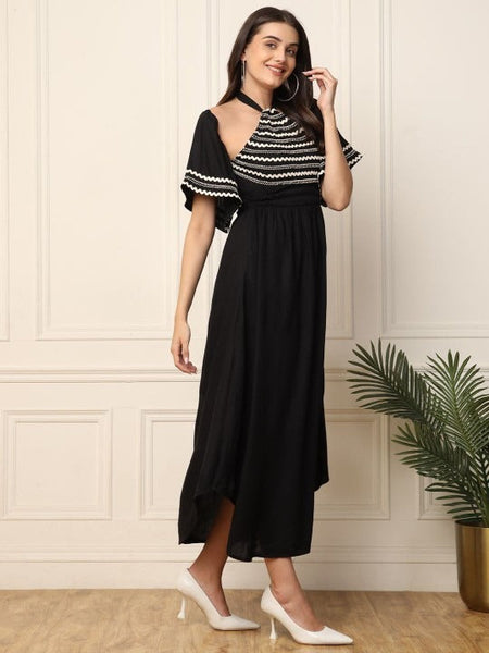 Women Indo Western Halter Neck Bell Sleeve Maxi Dress VitansEthnics