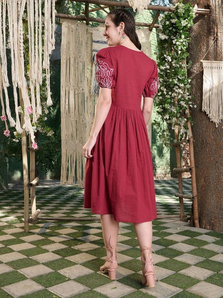 Women Print Puff Sleeve Fit & Flare Maxi Dress VitansEthnics