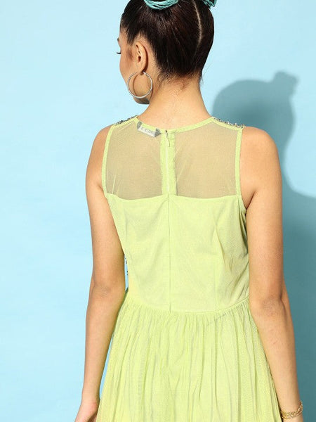Women Lime Green-Coloured Embellished Maxi Dress VitansEthnics