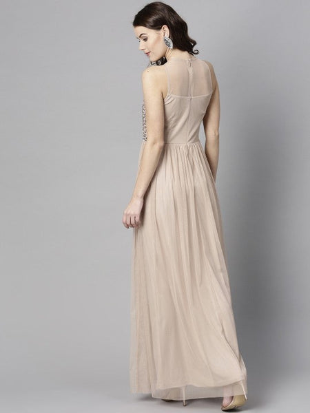 Women Peach-Coloured Embellished Maxi Dress VitansEthnics