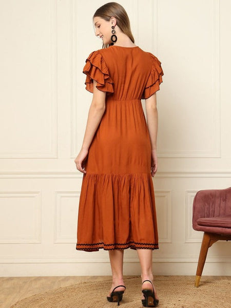 Women Flutter Sleeve Fit & Flare Maxi Dress VitansEthnics