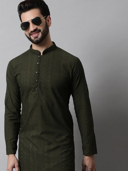 Men Ethnic Motifs Thread Work Cotton Kurta