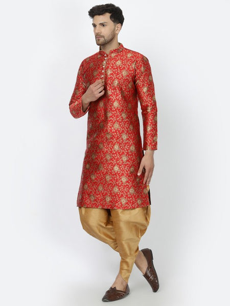 Red Ethnic Zari Work Regular Straight Kurta with Salwar