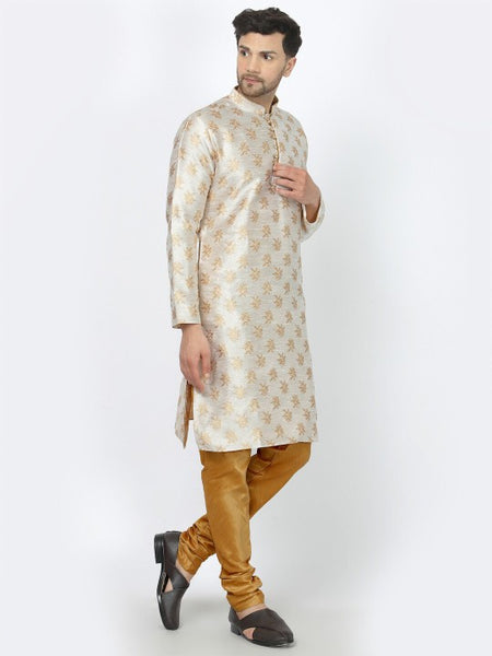 Ethnic Motifs Woven Design Mandarin Collar Straight Kurta & Churidar