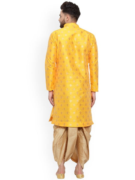 Yellow Ethnic Motifs Woven Design Mandarin Collar Kurta with Dhoti Pants