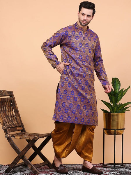 Purple Ethnic Motifs Woven Design Regular Zari Kurta With Dhoti Pants