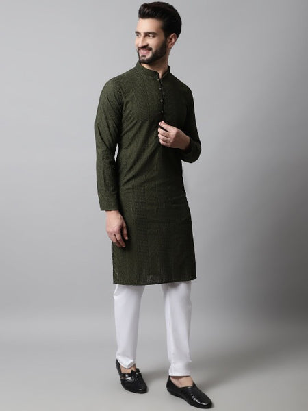 Men Ethnic Motifs Thread Work Cotton Kurta