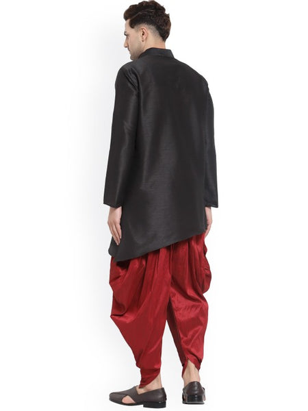 Black Ethnic Motifs Printed Mandarin Collar Designer Kurta with Dhoti Pants