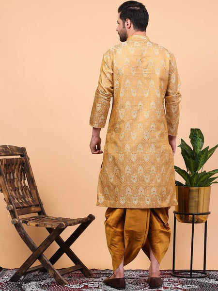 Beige Ethnic Motifs Woven Design Regular Zari Kurta With Dhoti Pants