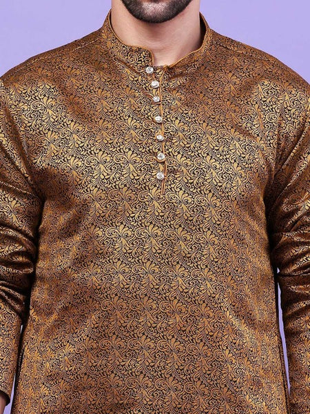Ethnic Motifs Woven Design Mandarin Collar Straight Kurta with Patiala