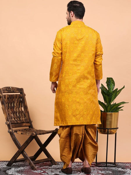 Yellow Ethnic Motifs Woven Design Regular Zari Kurta With Dhoti Pants