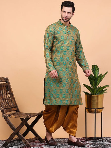 Green Ethnic Motifs Woven Design Regular Zari Kurta With Dhoti Pants