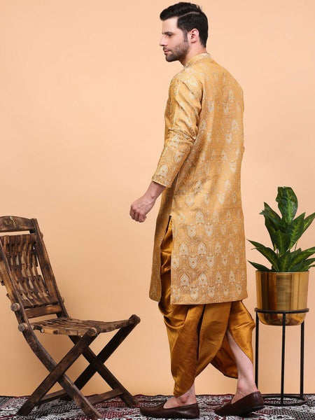 Beige Ethnic Motifs Woven Design Regular Zari Kurta With Dhoti Pants
