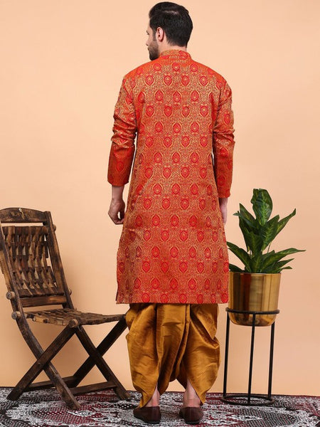 Red Ethnic Motifs Woven Design Regular Zari Kurta With Dhoti Pants