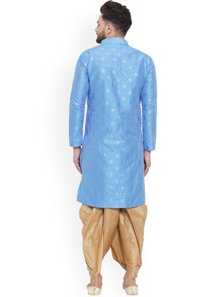 Blue Ethnic Motifs Woven Design Mandarin Collar Kurta with Dhoti Pants